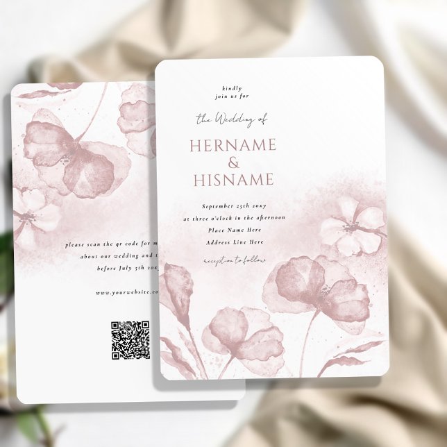 Invitación Elegante Boda moderno Rubor Floral rosa QR RSVP (Subido por el creador)