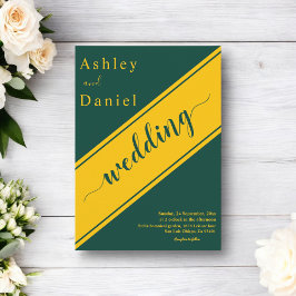 Invitación Elegante Boda Moderno Verde Y Dorado Delicado