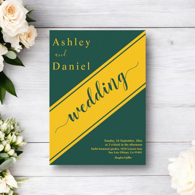 Invitación Elegante Boda Moderno Verde Y Dorado Delicado (Subido por el creador)