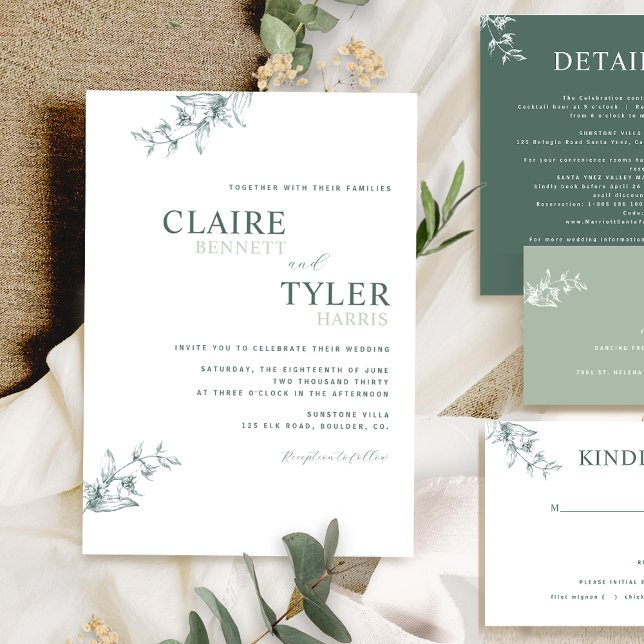 Invitación Elegante Boda moderno y verde minimalista (Subido por el creador)