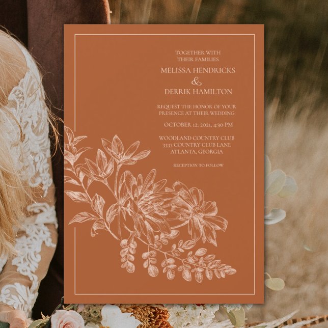 Invitación Elegante Boda Monocromático Floral Terra Cotta (Subido por el creador)