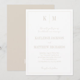 Invitación Elegante Boda Monograma Beige Cálido 