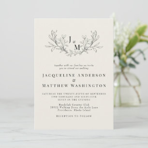 Invitación Elegante Boda Monograma Beige Sin Padres