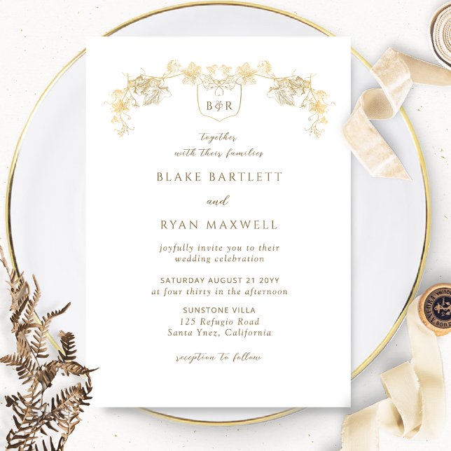 Invitación Elegante Boda Monograma blanco y dorado (Subido por el creador)
