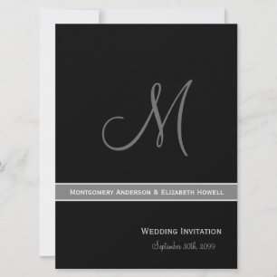 Invitación Elegante Boda Monograma Blanco y Negro