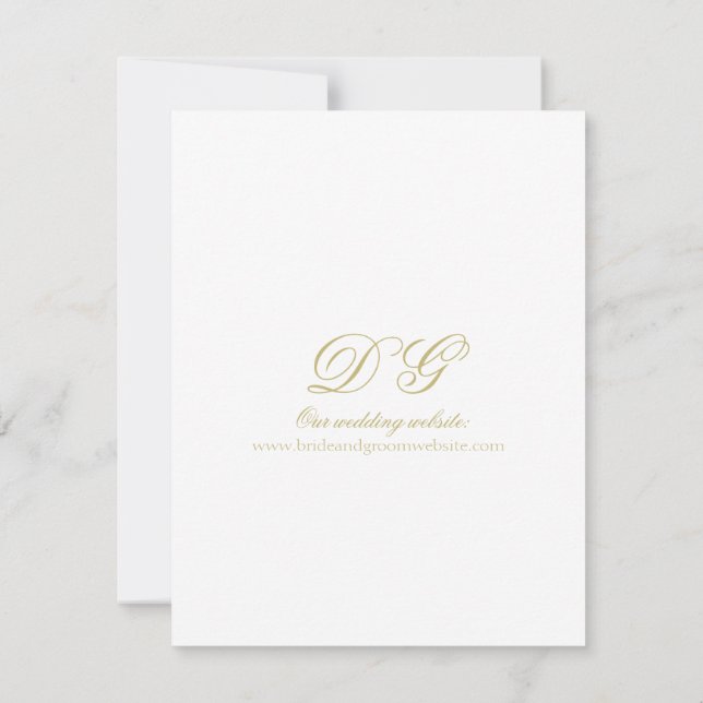 Invitación Elegante Boda Monograma Blanco y Oro Detalles (Reverso)