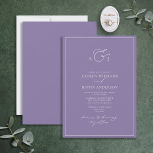 Invitación Elegante Boda Monograma de caligrafía de lavanda
