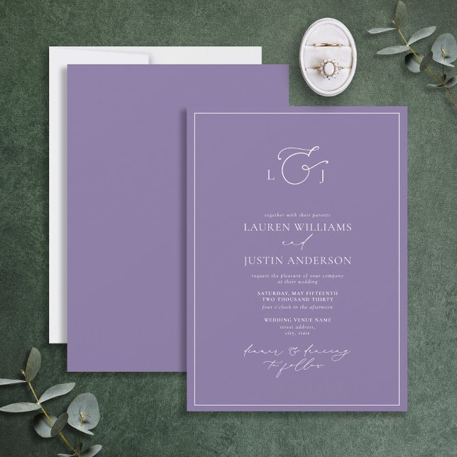 Invitación Elegante Boda Monograma de caligrafía de lavanda (Subido por el creador)
