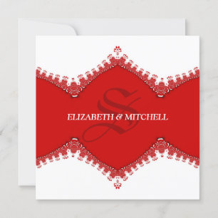 Invitación Elegante Boda monograma de encaje rojo blanco