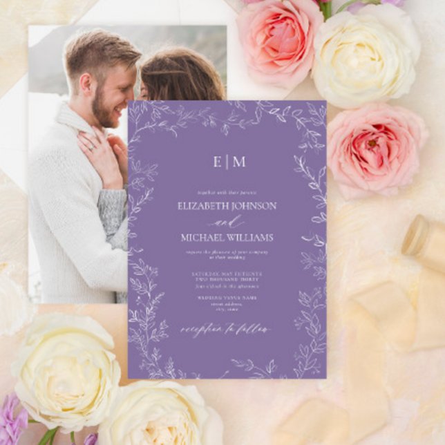 Invitación Elegante Boda Monograma de Fotografía de Lavanda (Subido por el creador)