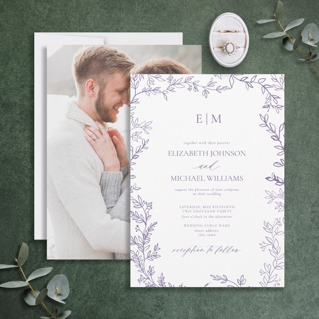 Invitación Elegante Boda Monograma de Fotografía de Lavanda (Subido por el creador)