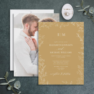 Invitación Elegante Boda Monograma de Fotos Mínimas Oro
