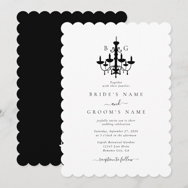 Invitación Elegante Boda Monograma de la lámpara de araña bla (Anverso / Reverso)