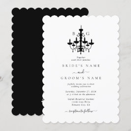 Invitación Elegante Boda Monograma de la lámpara de araña bla