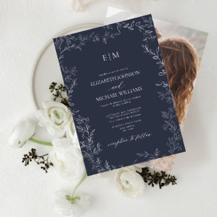 Invitación Elegante Boda Monograma de la Marina Azul de la ho