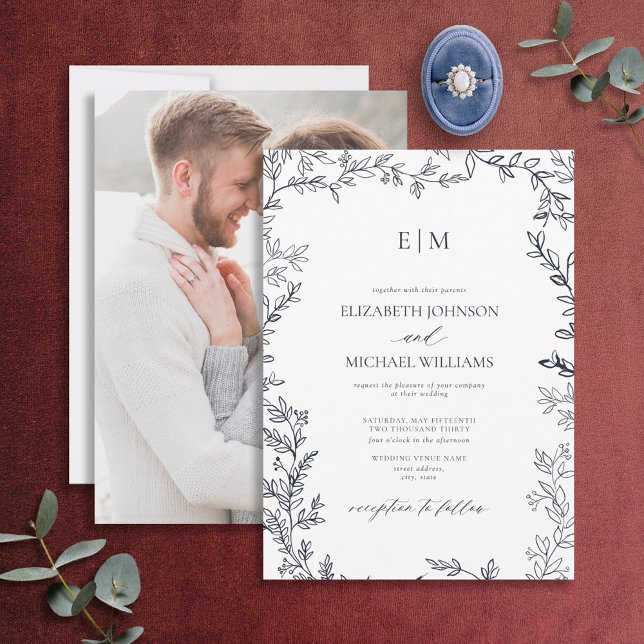 Invitación Elegante Boda Monograma de la Marina Azul de la ho (Subido por el creador)