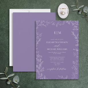 Invitación Elegante Boda monograma de lavadora de hojas minim