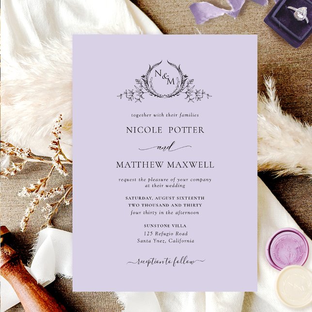 Invitación Elegante Boda Monograma de Lavanda (Subido por el creador)