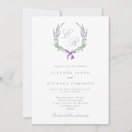Invitación Elegante Boda Monograma de Lavanda Wreath & Bow