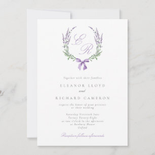 Invitación Elegante Boda Monograma de Lavanda Wreath & Bow
