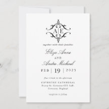 Elegante Boda Monograma Escudo blanco y negro