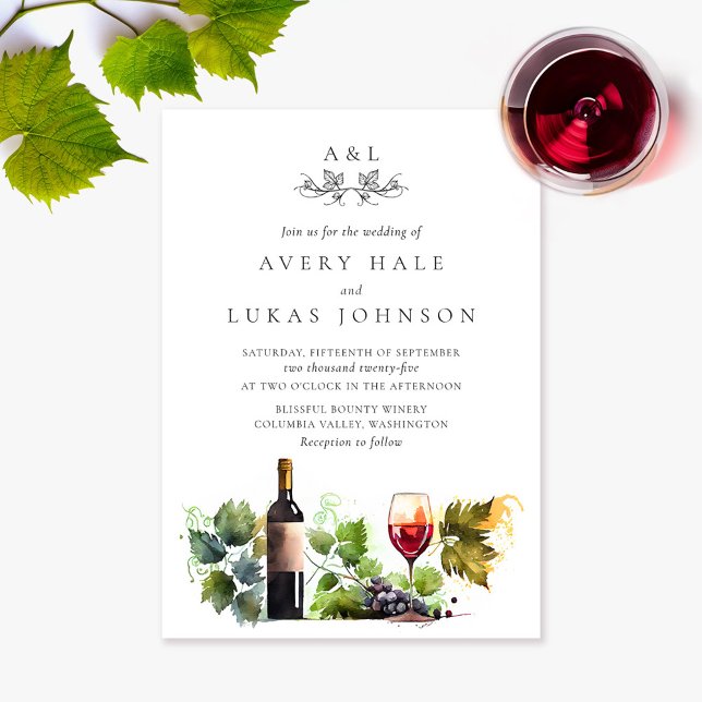 Invitación Elegante Boda Monograma Invierno acuarela (Subido por el creador)