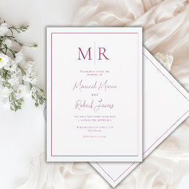 Invitación Elegante Boda Monograma Moderno Burgundy