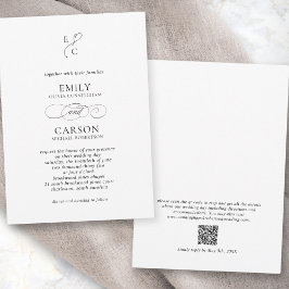 Invitación Elegante Boda Monograma moderno Código QR