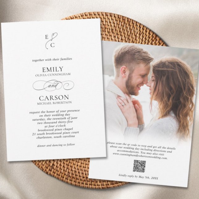 Invitación Elegante Boda Monograma moderno Foto de foto desva (Elegant Wedding Modern Monogram Logo Faded Photo Invitation)
