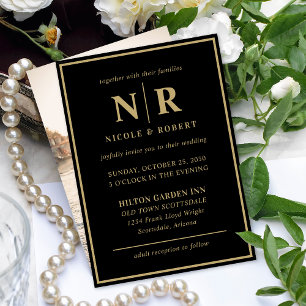 Invitación Elegante Boda Monograma Novia Y Groom Iniciales