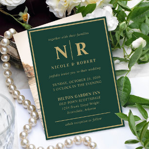 Invitación Elegante Boda Monograma Novia Y Groom Iniciales