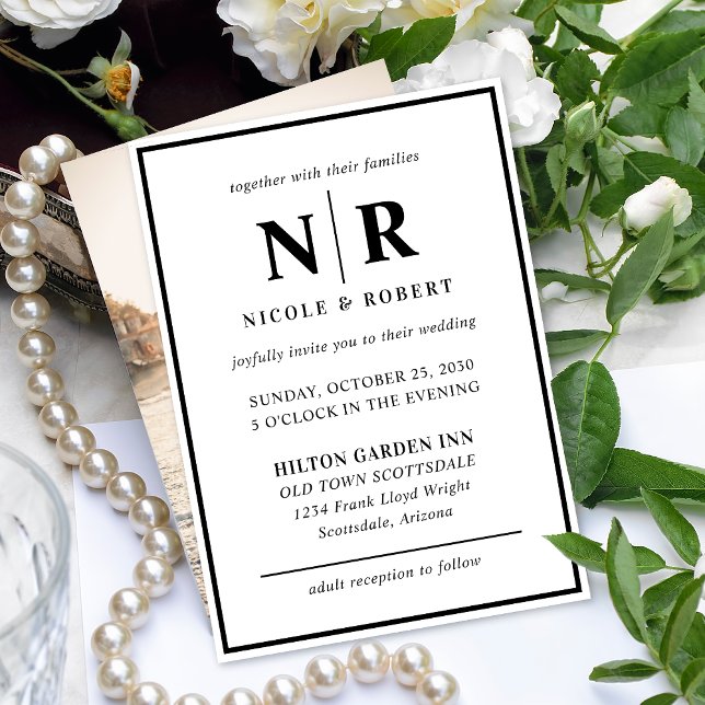 Invitación Elegante Boda Monograma Novia Y Groom Iniciales (Subido por el creador)