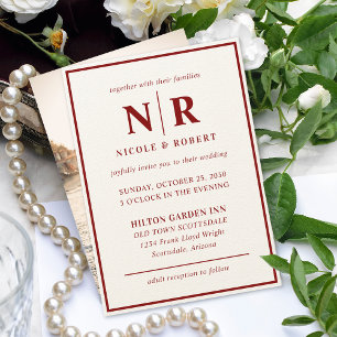Invitación Elegante Boda Monograma Novia Y Groom Iniciales