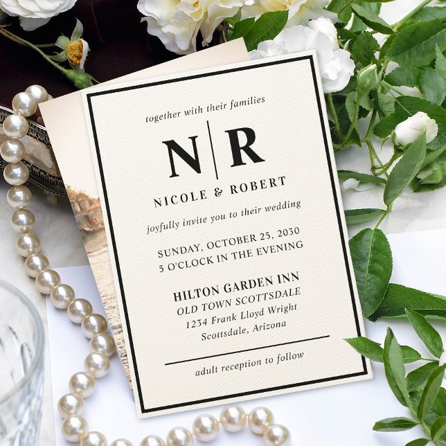Invitación Elegante Boda Monograma Novia Y Groom Iniciales (Subido por el creador)