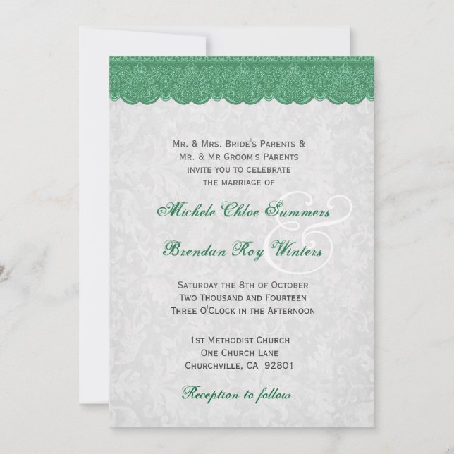 Invitación Elegante Boda monograma verde R432 (Anverso)