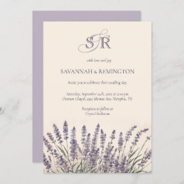 Invitación Elegante Boda Monogramado Floral de Lavanda