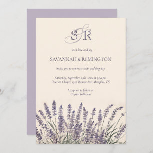 Invitación Elegante Boda Monogramado Floral de Lavanda