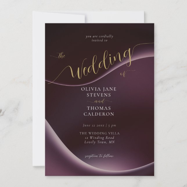 Invitación Elegante Boda Moody Burgundy Purple (Anverso)