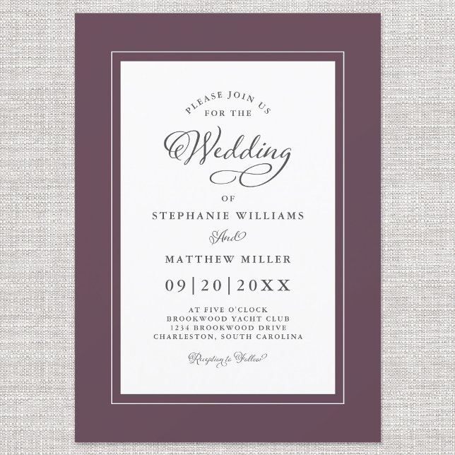 Invitación Elegante Boda Morada Chic Caligrafía Script     (Subido por el creador)