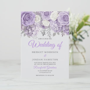 Invitación Elegante boda morada floral invitada con espuma