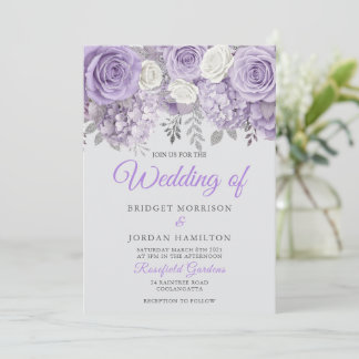 Invitación Elegante boda morada floral invitada con espuma
