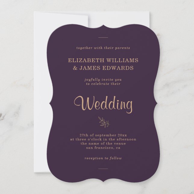 Invitación Elegante Boda morado morado morado (Anverso)