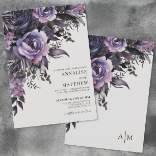 Invitación Elegante Boda morado negro floral