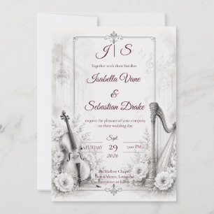 Invitación Elegante Boda Musical Monocroma
