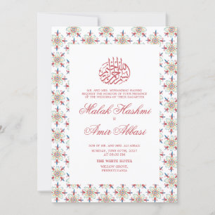 Invitación Elegante Boda musulmán blanco y rojo
