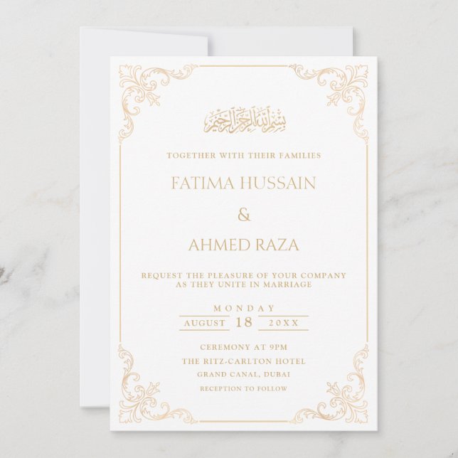 Invitación Elegante Boda musulmán con estilo ornato de oro (Anverso)