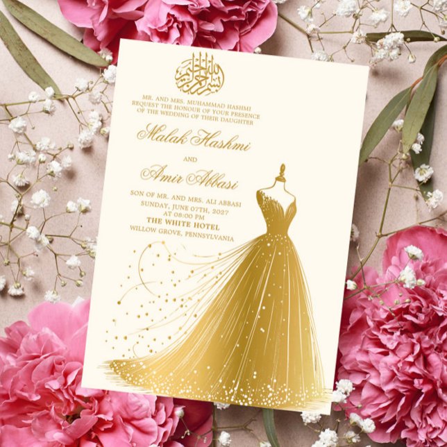 Invitación Elegante boda musulmán crema de vestir de oro (Subido por el creador)