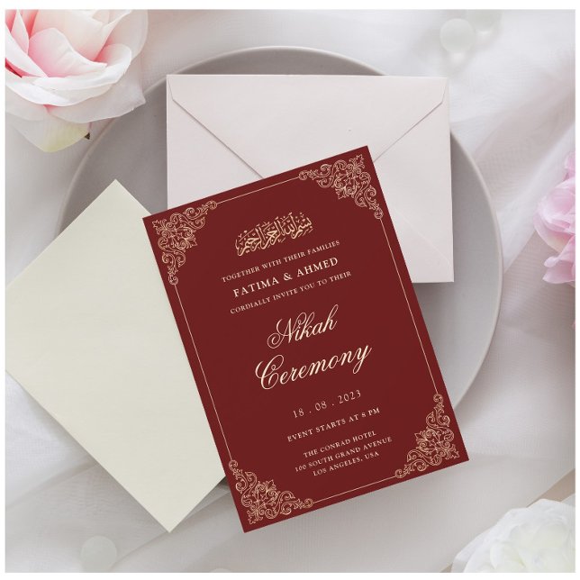 Invitación Elegante Boda musulmán de Borgoña Nikah (Subido por el creador)
