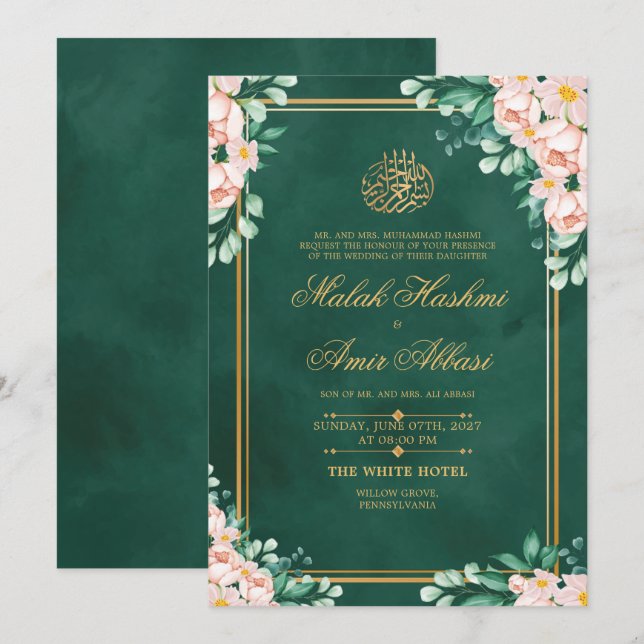 Invitación Elegante Boda musulmán de color dorado claro (Anverso / Reverso)