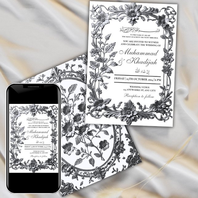 Invitación Elegante Boda musulmán de ornamento floral Nikah (Subido por el creador)
